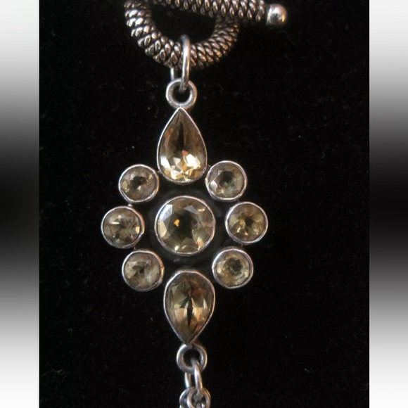 Vintage STERLING SILVER Citrine Gemstones Crystal Necklace & Bracelet Set Parure - Picture 5 of 10